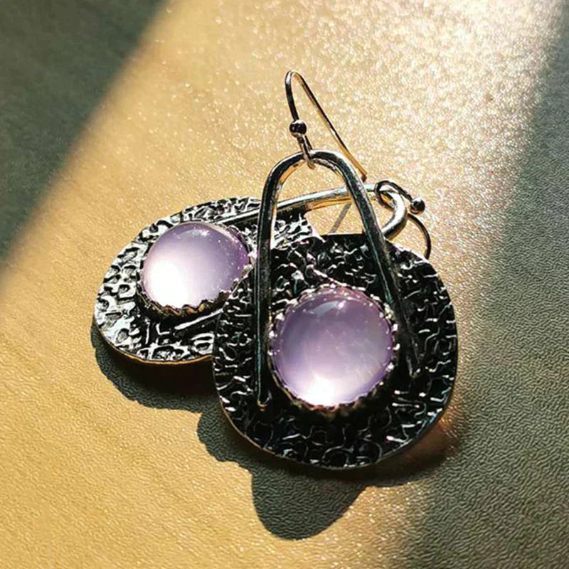Boho náušnice s fialovými kameny, ryzí stříbro 925