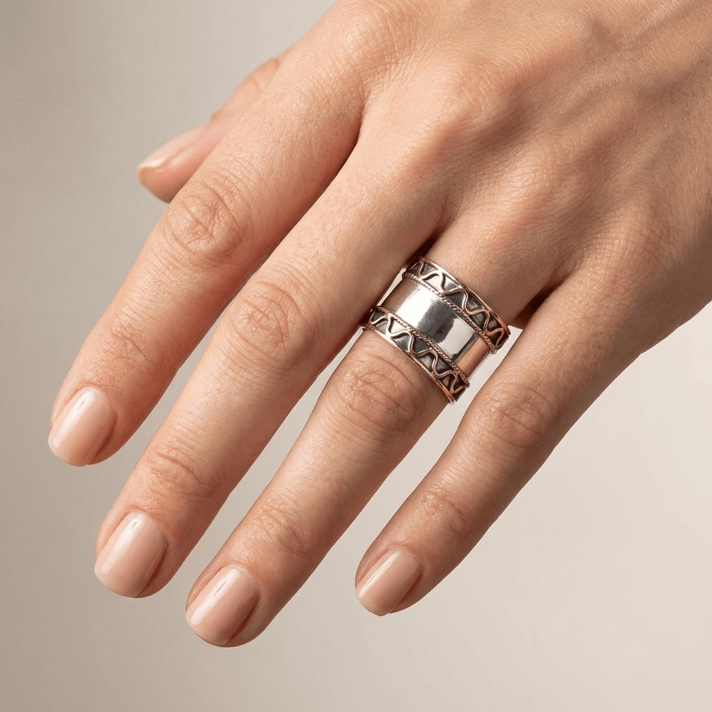 Stříbrný prsten s mušlovým pruhem
