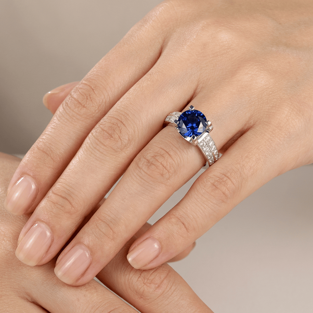 Stříbrný solitérní prsten s kulatými diamanty pavé - (nastavitelný)