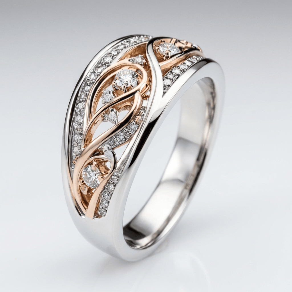 Stříbrno-růžově zlatý dvoubarevný vintage prsten