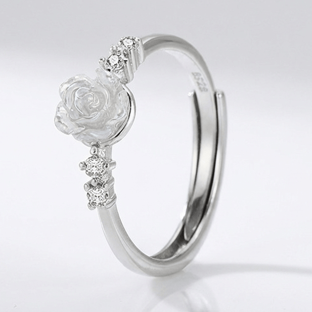Stříbrný prsten s růží a diamanty - (nastavitelný)