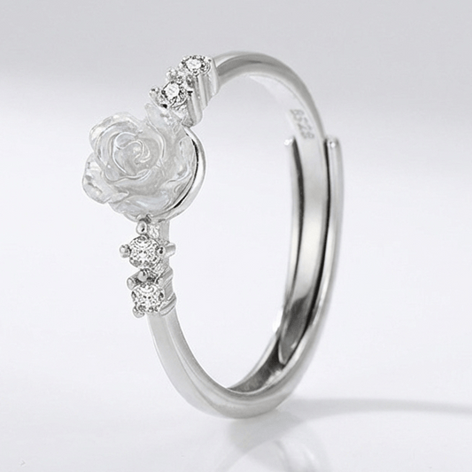 Stříbrný prsten s růží a diamanty - (nastavitelný)