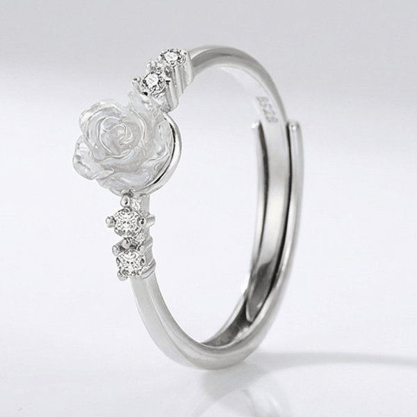 Stříbrný prsten s růží a diamanty - (nastavitelný)