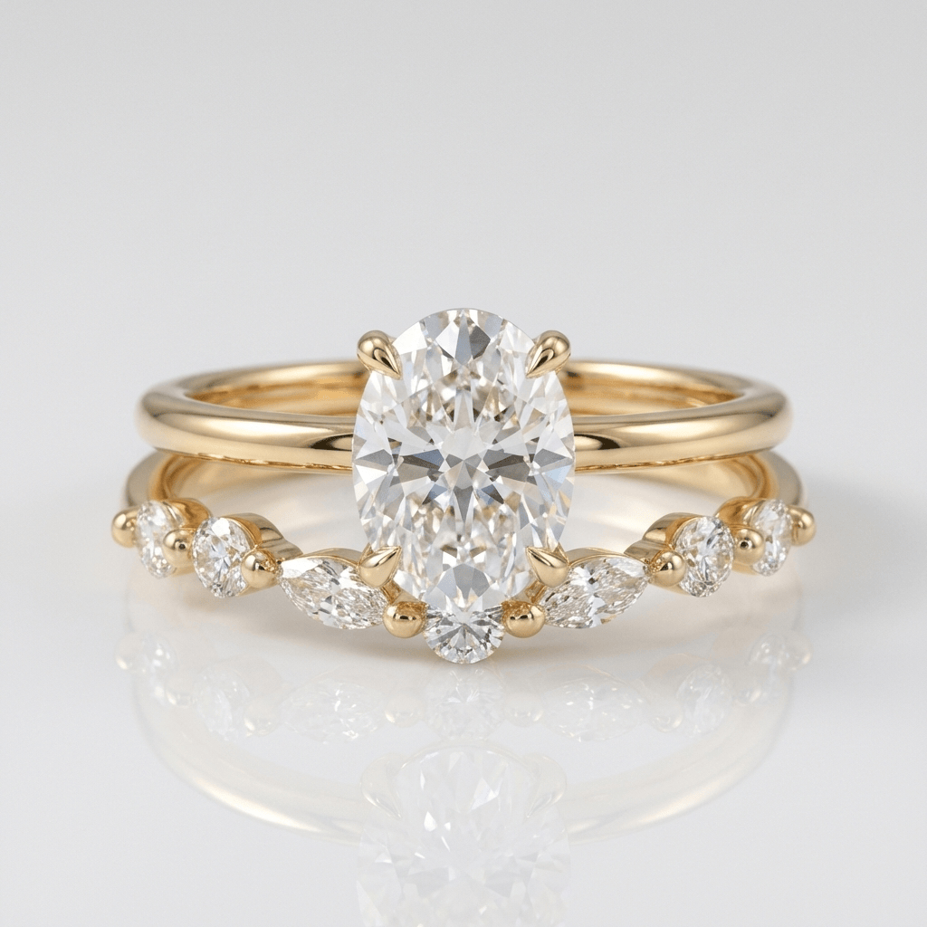 Zlatá sada prstenů s oválnými a marquise diamanty