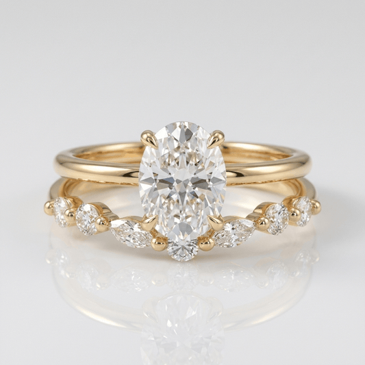 Zlatá sada prstenů s oválnými a marquise diamanty