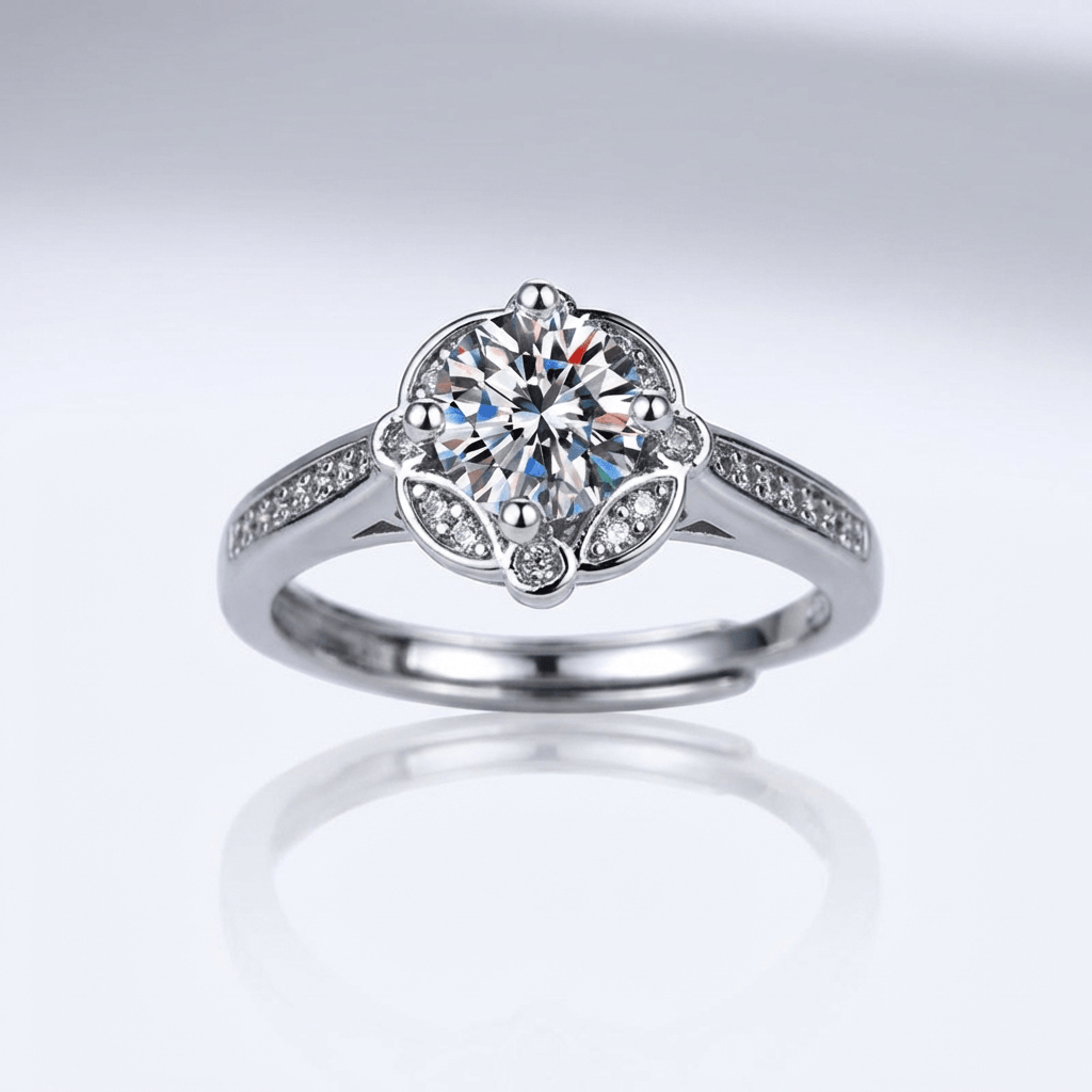 Stříbrný prsten Rozkvět s diamanty – (nastavitelný)