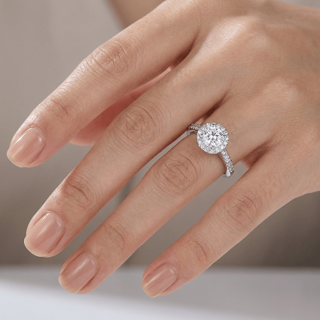 Stříbrný prsten s diamantem cushion, pavé a halo lemováním