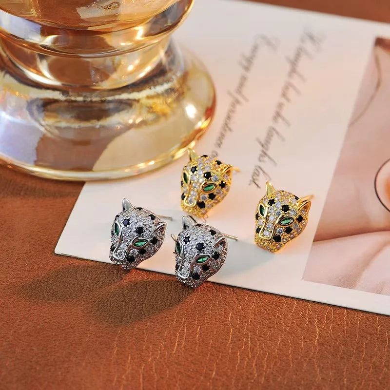Výrazné náušnice Leopard s barevnými krystaly
