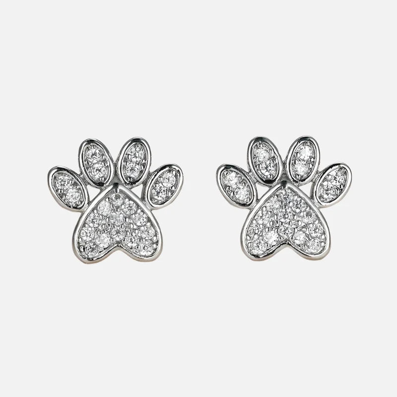 Náušnice pecky Tlapka s bílým zirkonem – design srdce
