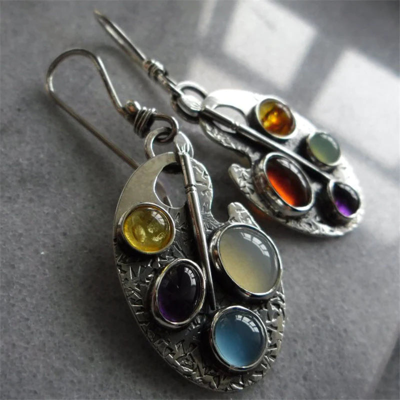 Náušnice s přívěskem z barevných kamínků