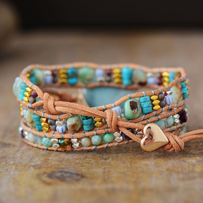 Omotávací náramek z amazonitu – láska a ochrana