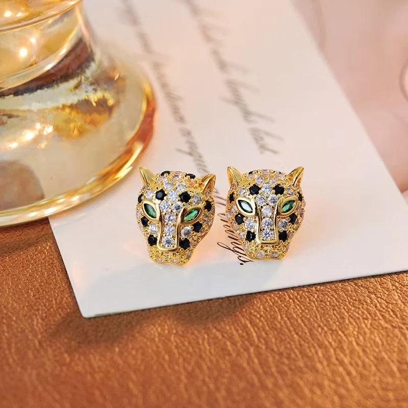 Výrazné náušnice Leopard s barevnými krystaly