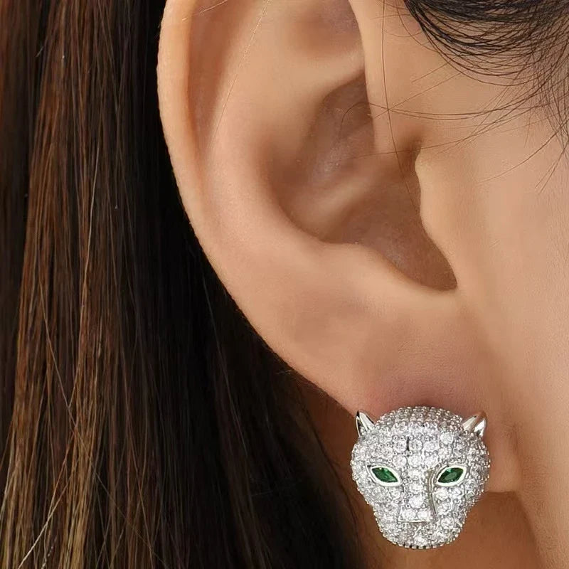 Výrazné náušnice Leopard s barevnými krystaly