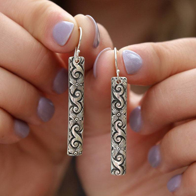Obdélníkové boho náušnice z ryzího stříbra 925