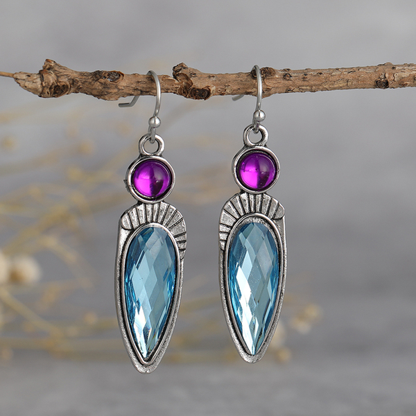 Vintage náušnice s modrými a fialovými krystaly