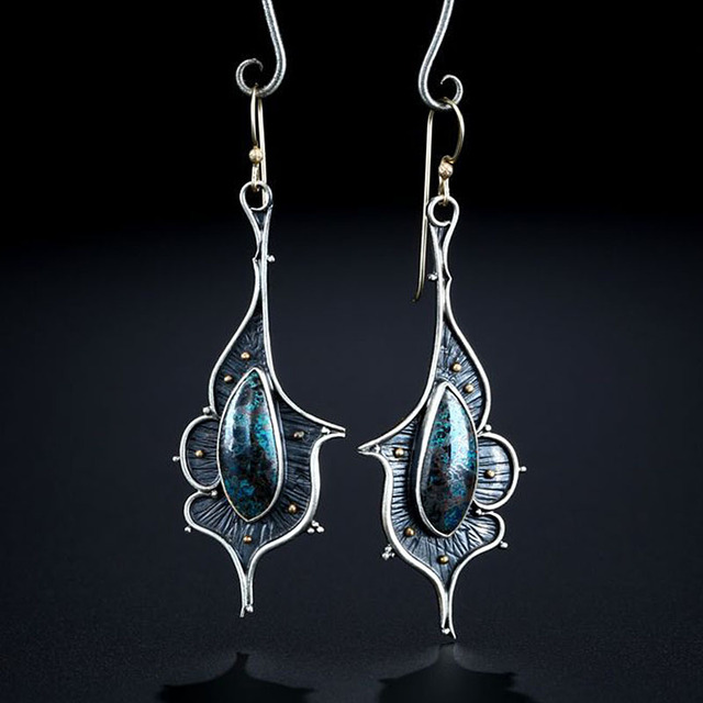 Vintage tmavě modré stříbrné náušnice