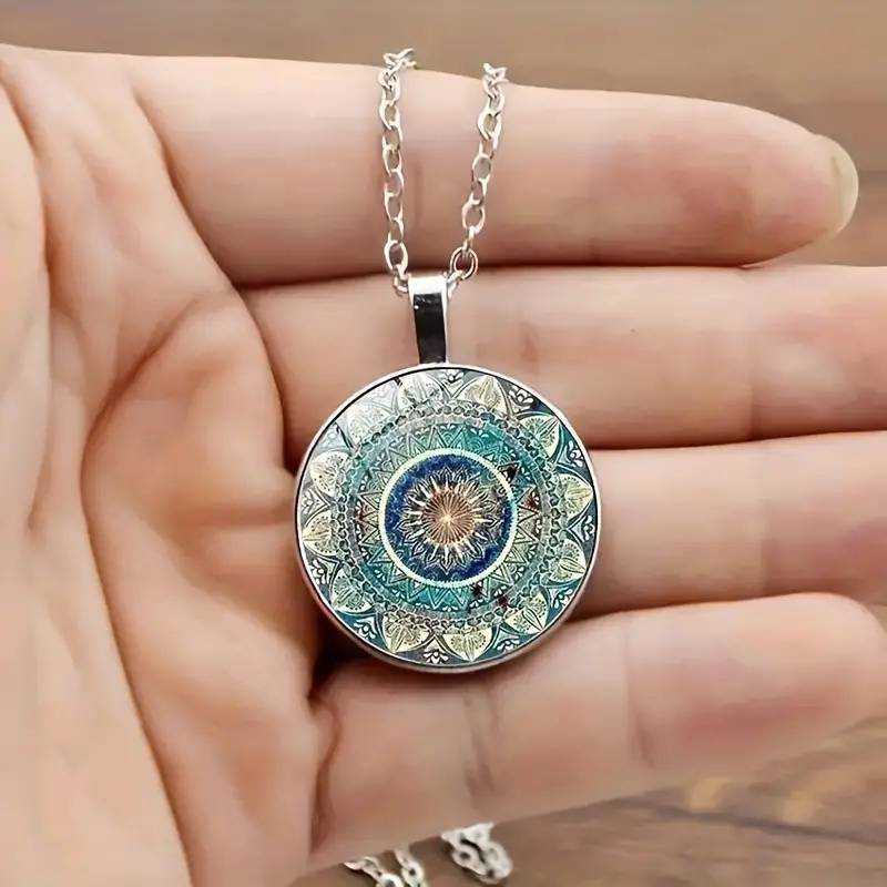 Vintage náhrdelník kulatá modrá mandala