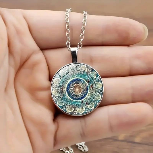 Vintage náhrdelník kulatá modrá mandala