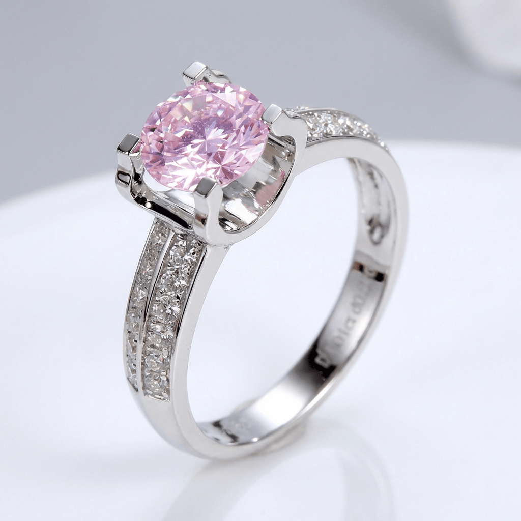 Stříbrný solitérní prsten s kulatými diamanty pavé - (nastavitelný)