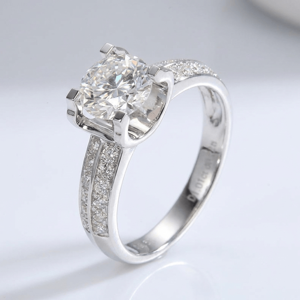 Stříbrný solitérní prsten s kulatými diamanty pavé - (nastavitelný)
