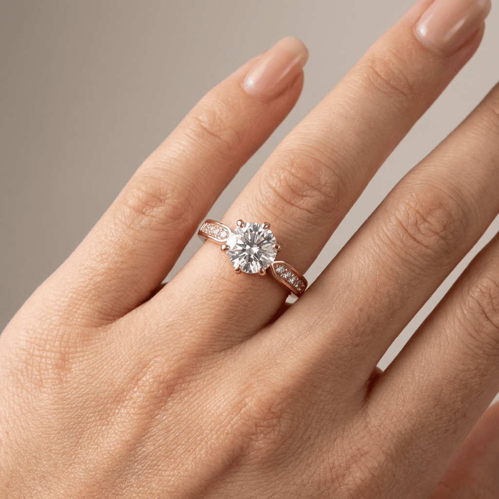 Prsten z růžového zlata s kulatými diamanty pavé (nastavitelný)