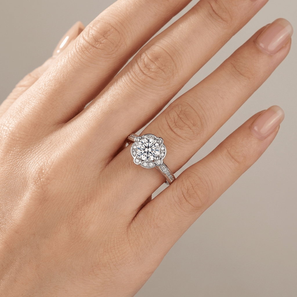 Stříbrný prsten Rozkvět s diamanty – (nastavitelný)